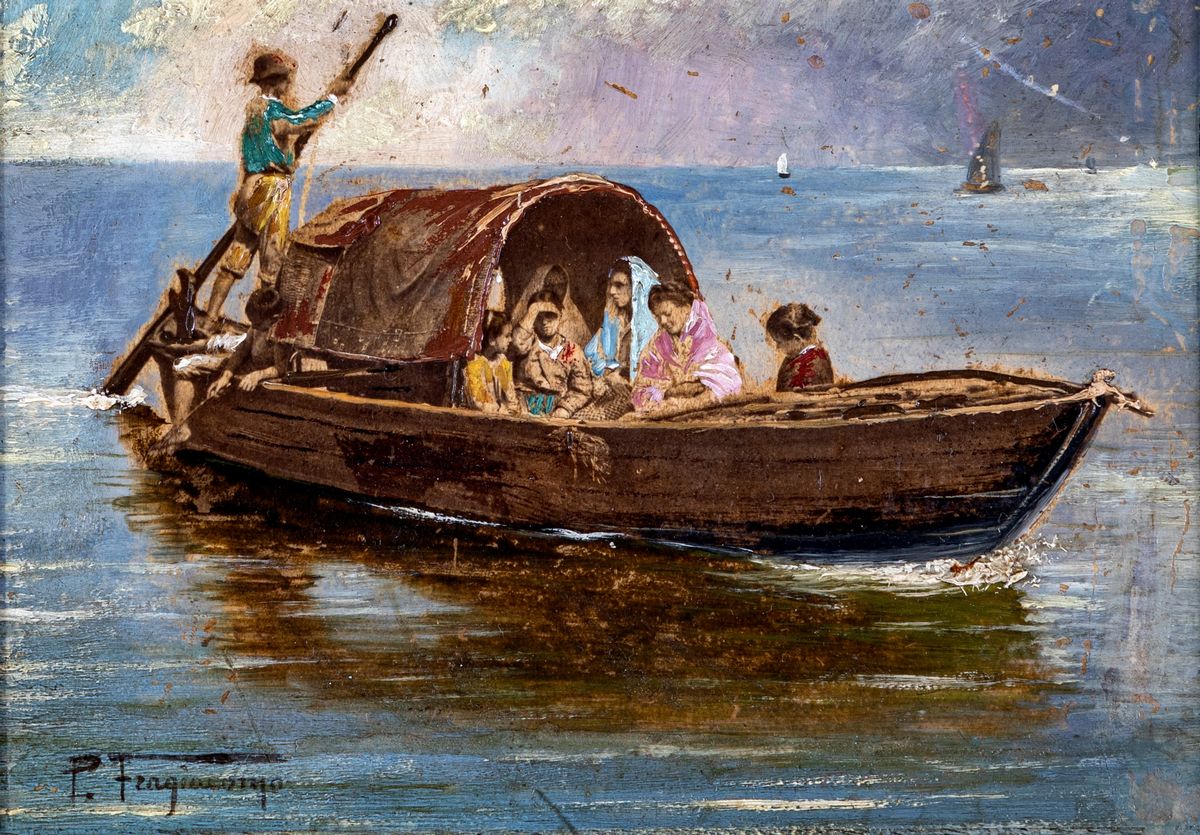 Pietro Fragiacomo - Barca con Personaggi