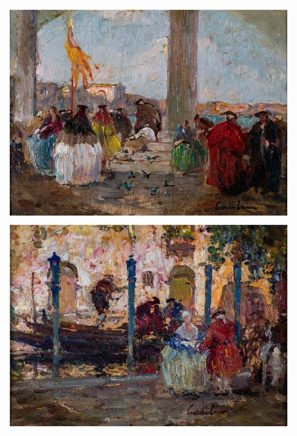 Pittore del XIX secolo - Scorci veneziani con figure