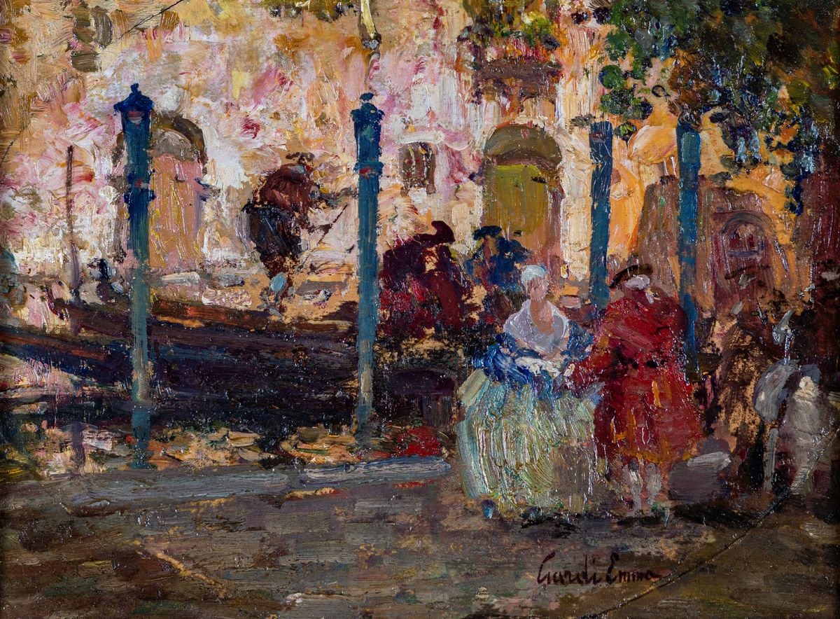 Pittore del XIX Secolo - Scorci Veneziani con Figure