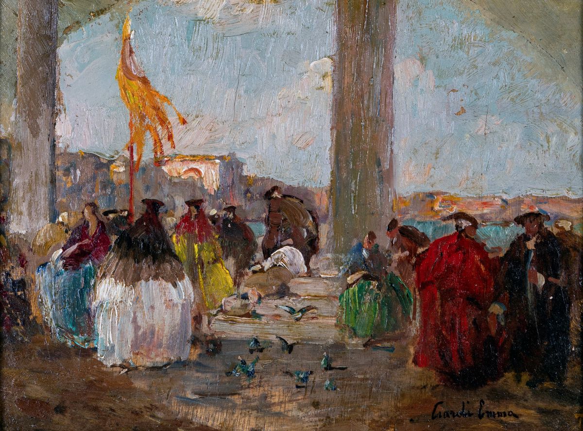 Pittore del XIX Secolo - Scorci Veneziani con Figure