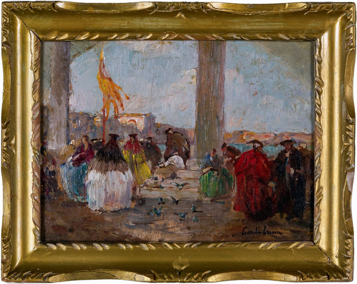 Pittore del XIX Secolo - Scorci Veneziani con Figure