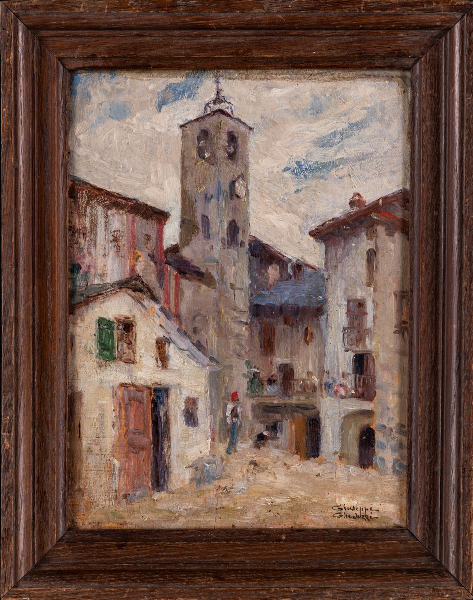 Giuseppe Gheduzzi - Veduta di Paese con Figure