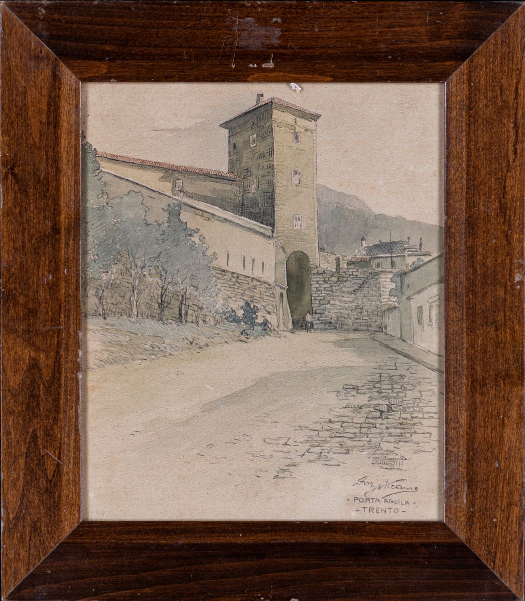 Achille Beltrame - Veduta di Porta Aquila a Trento