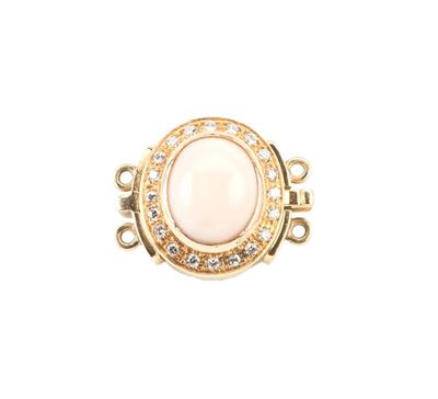 Chiusura in Oro Giallo, Corallo Rosa e Brillanti