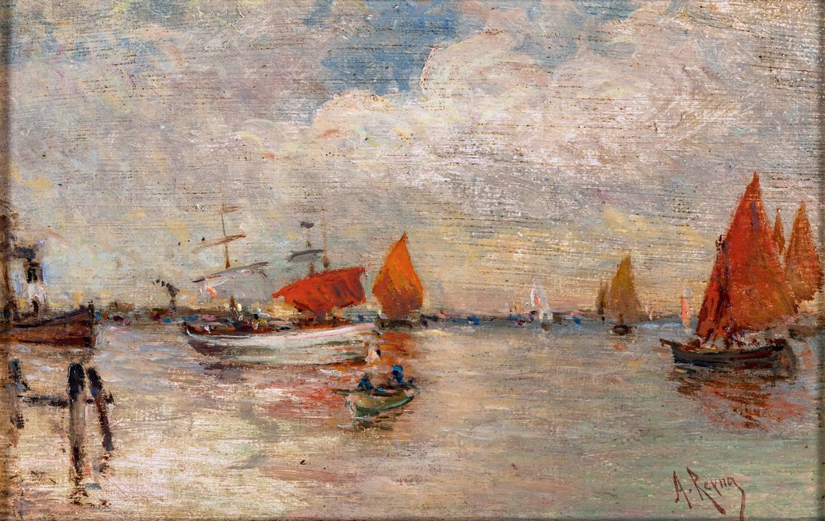 Antonio María Reyna Manescau - Barche in Laguna