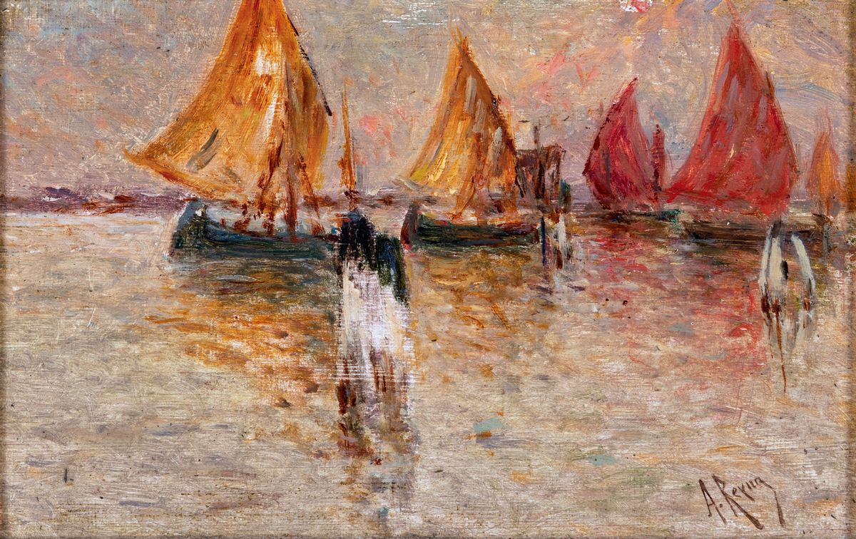 Antonio María Reyna Manescau - Barche in Laguna