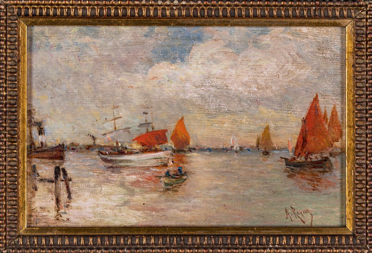 Antonio María Reyna Manescau - Barche in Laguna