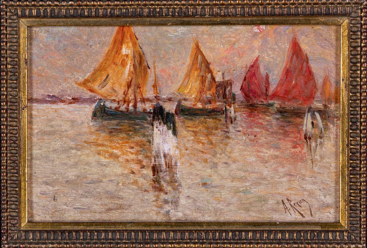 Antonio María Reyna Manescau - Barche in Laguna