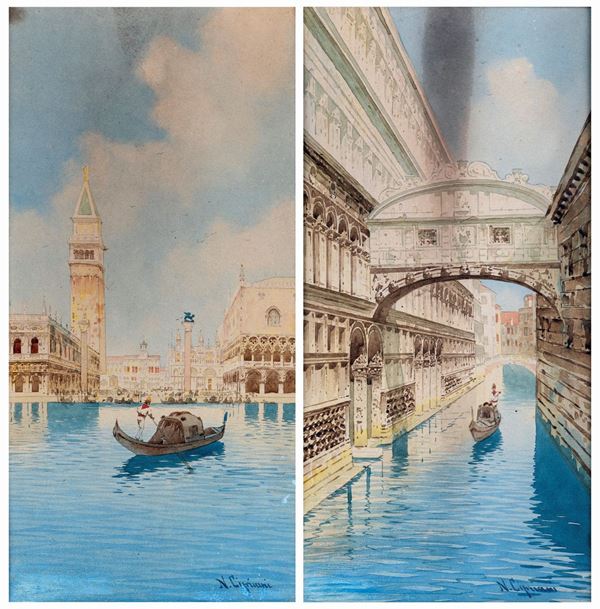 Nazareno Cipriani - a) Gondola sul Canal Grande  b) Ponte dei Sospiri