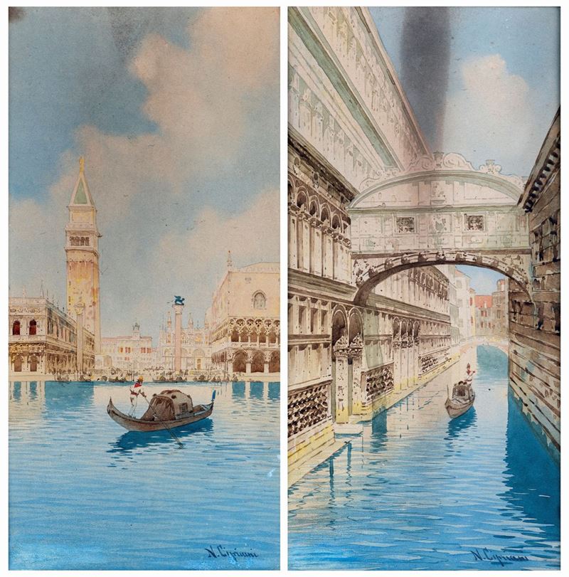 Nazareno Cipriani - A) Gondola sul Canal Grande B) Ponte dei Sospiri