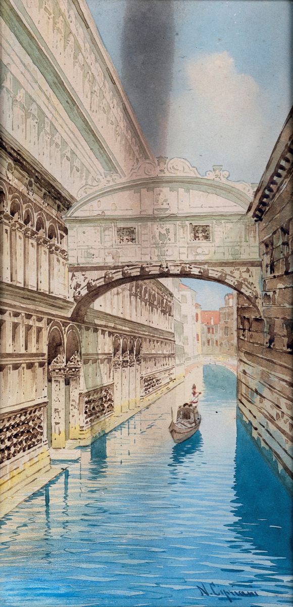 Nazareno Cipriani - A) Gondola sul Canal Grande B) Ponte dei Sospiri
