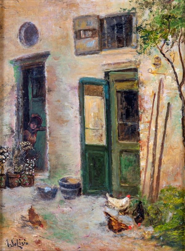Arnaldo De Lisio - Polli nell'aia