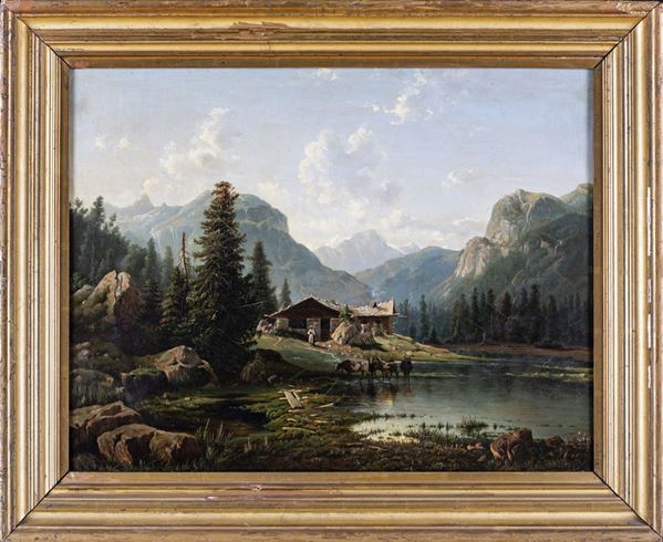 Pittore del XIX secolo - paesaggio di montagna