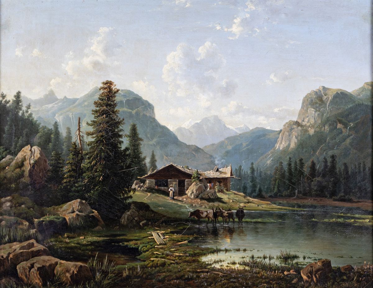 Pittore del XIX Secolo - Paesaggio di Montagna