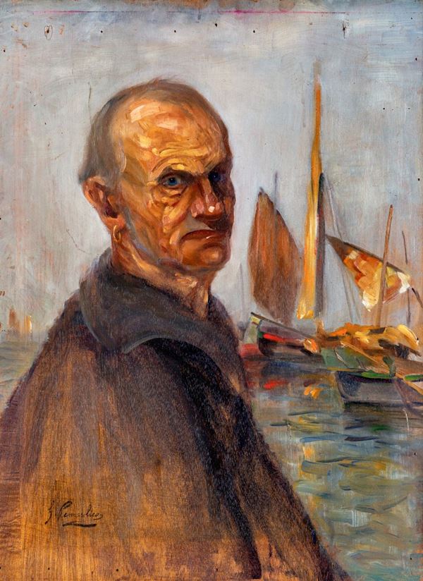Pittore fine XIX/inizi XX secolo - Ritratto di uomo con orecchino