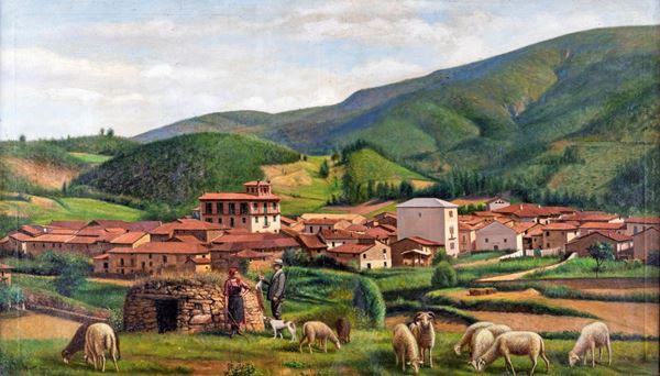 Mario Moretti Foggia - Paesaggio con gregge e figure