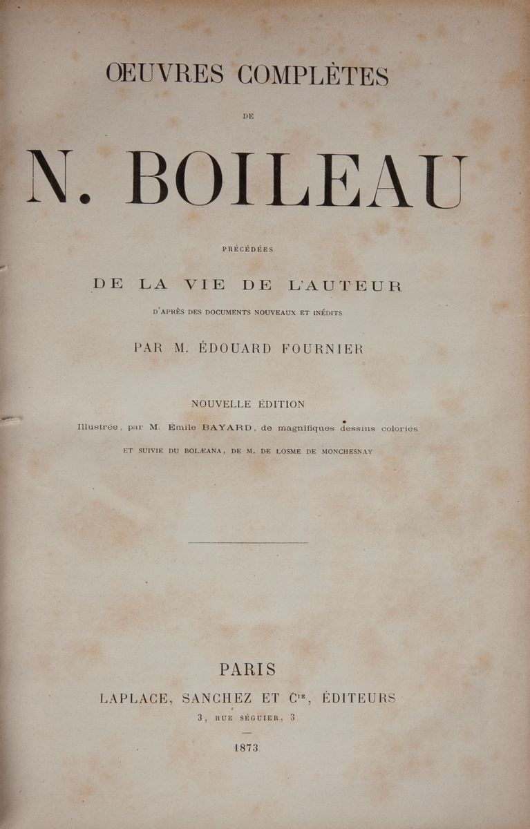 Edouard Fournier. Oeuvres Completes De N. Boileau (autografato)