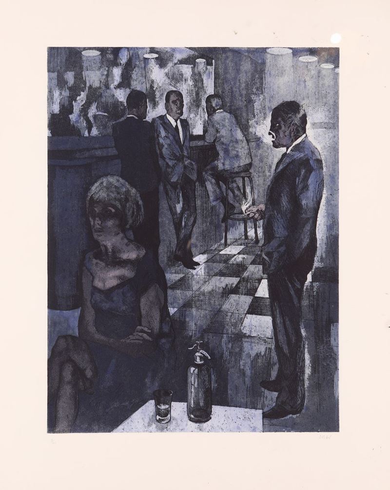 Alberto Sughi - Scena di Interno al Bar 9/100 Interno Bar Blu