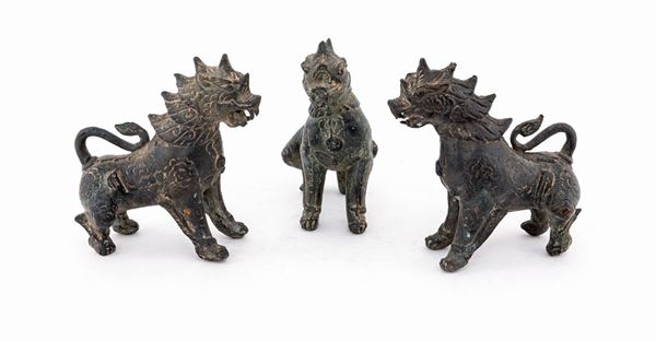 Tre antiche sculture in bronzo, Thailandia