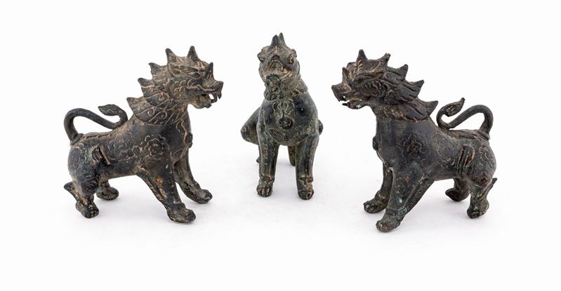 Tre Antiche Sculture in Bronzo, Thailandia