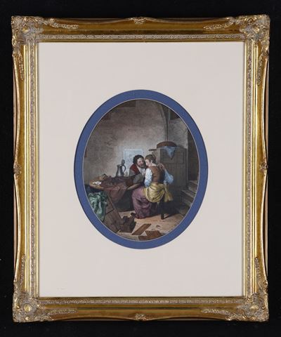Jacques Louis Touzé. le Bon Ménage - Rustic Interior. Incisione di Henri Guttenberg