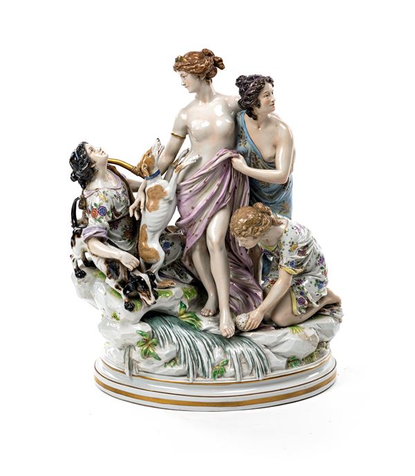 Grande gruppo in porcellana policroma, XIX secolo