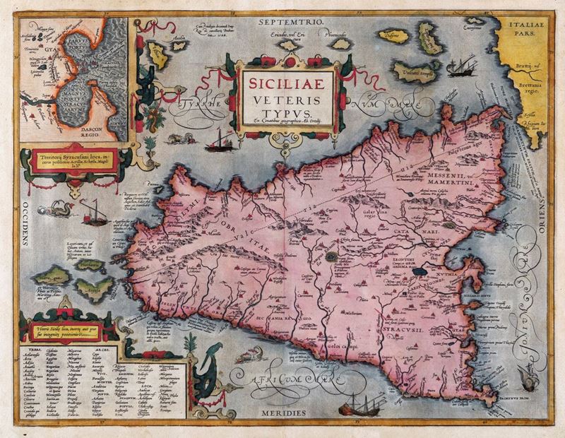 Abraham Ortelius - Siciliae Veteris Typus Conatibus Geographicis Ab. Ortelij