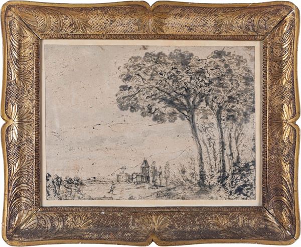 Pittore del XIX secolo - Paesaggio con pini