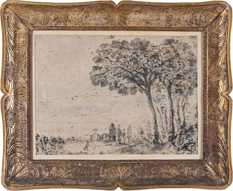 Pittore del XIX Secolo - Paesaggio con Pini