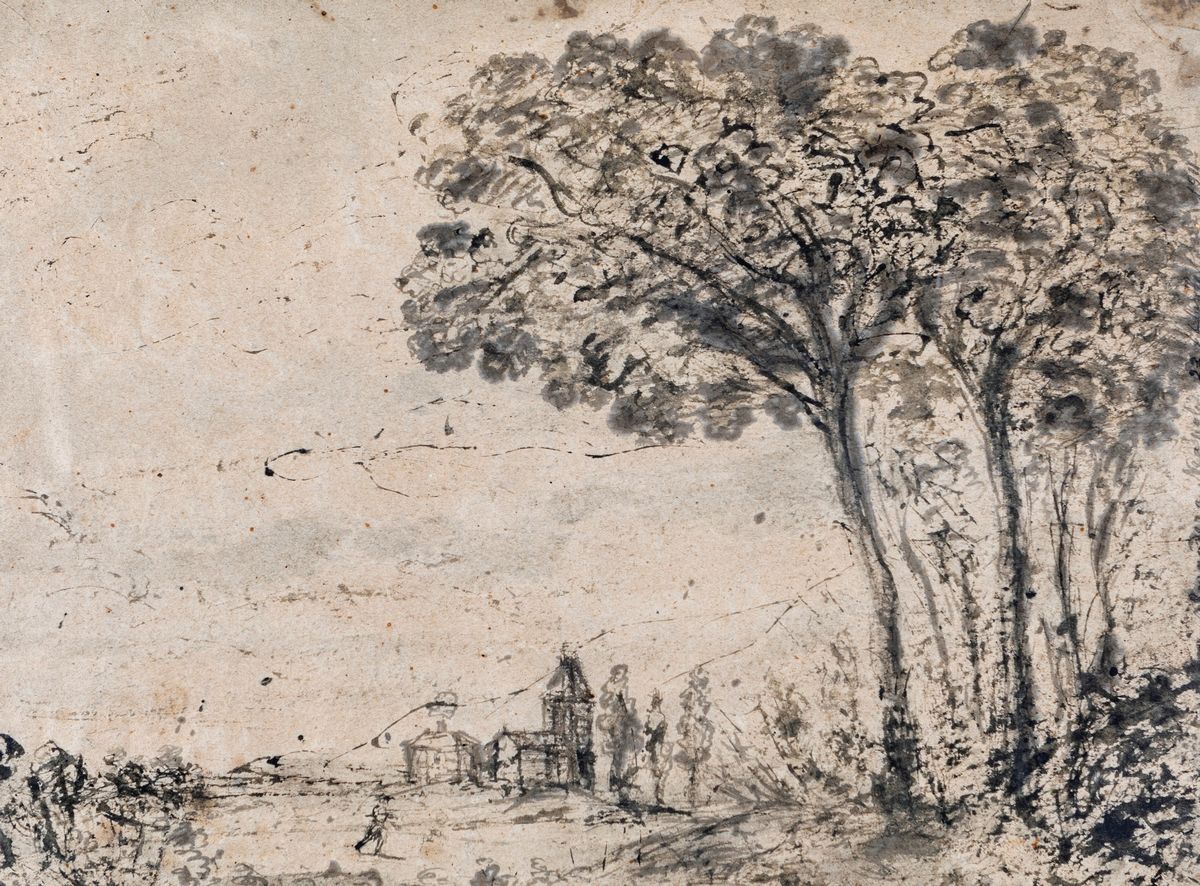 Pittore del XIX Secolo - Paesaggio con Pini