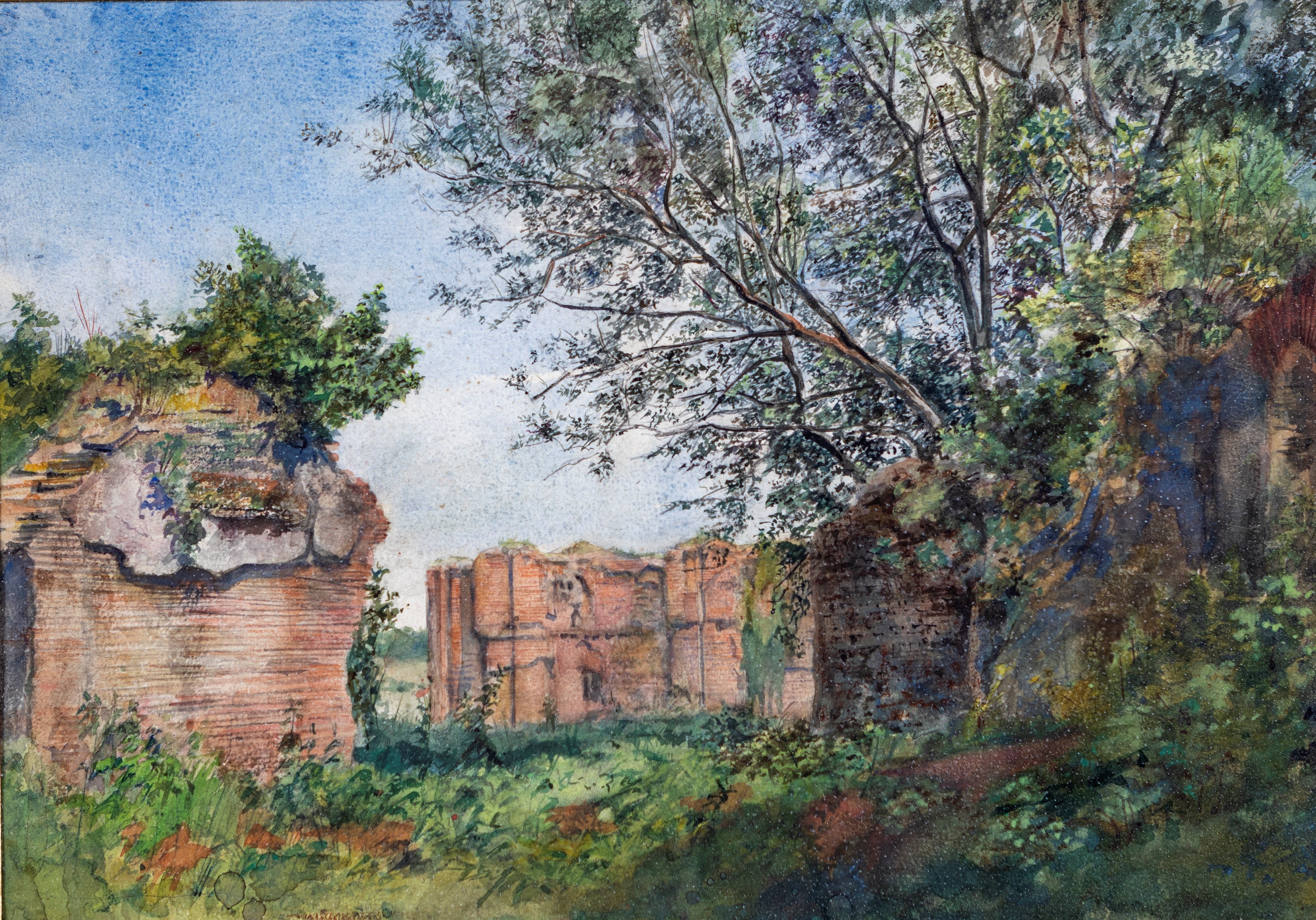 Anonimo del XIX Secolo - A) Paesaggio con Rovine B) Paesaggio con Paese in Lontananza