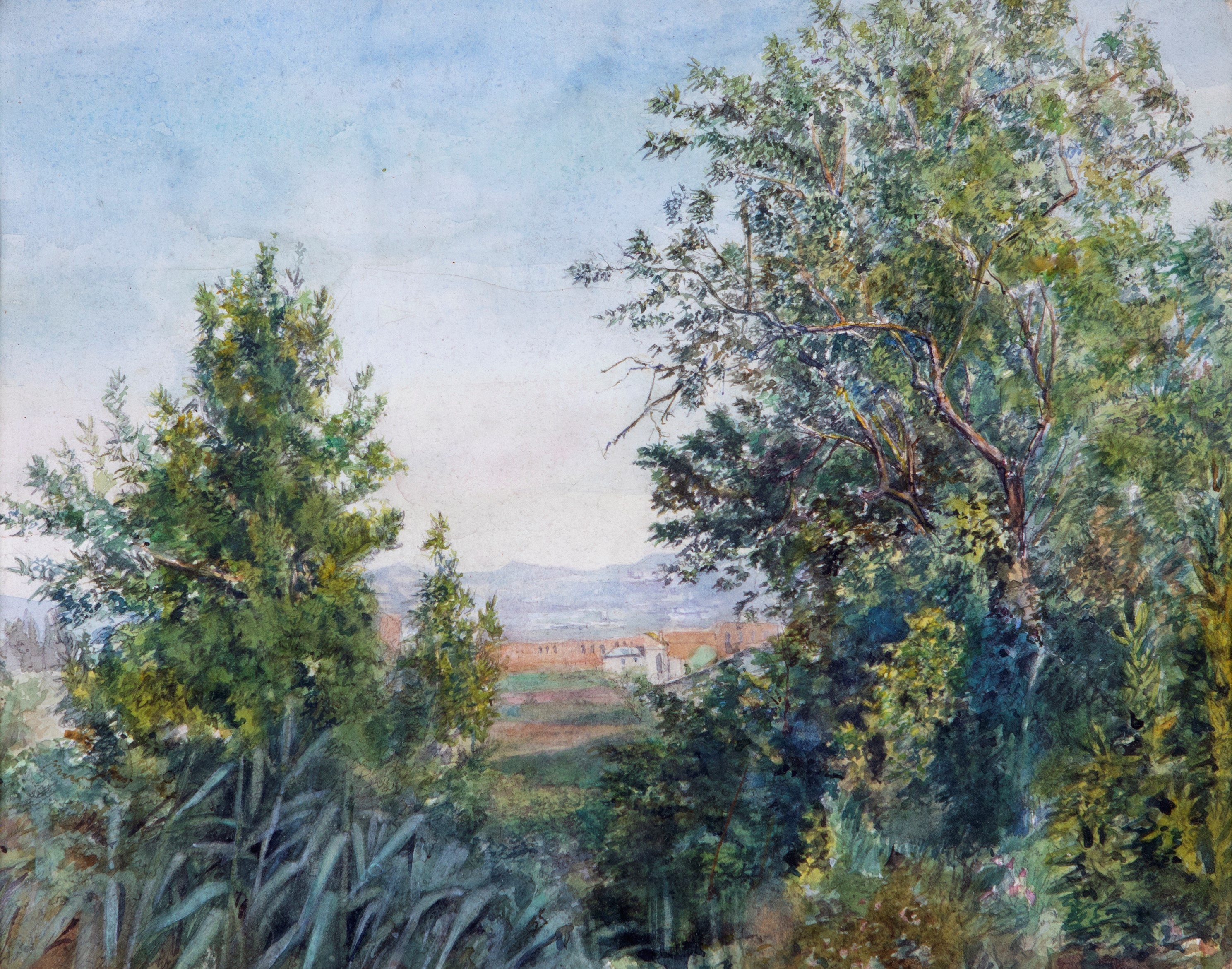 Anonimo del XIX Secolo - A) Paesaggio con Rovine B) Paesaggio con Paese in Lontananza