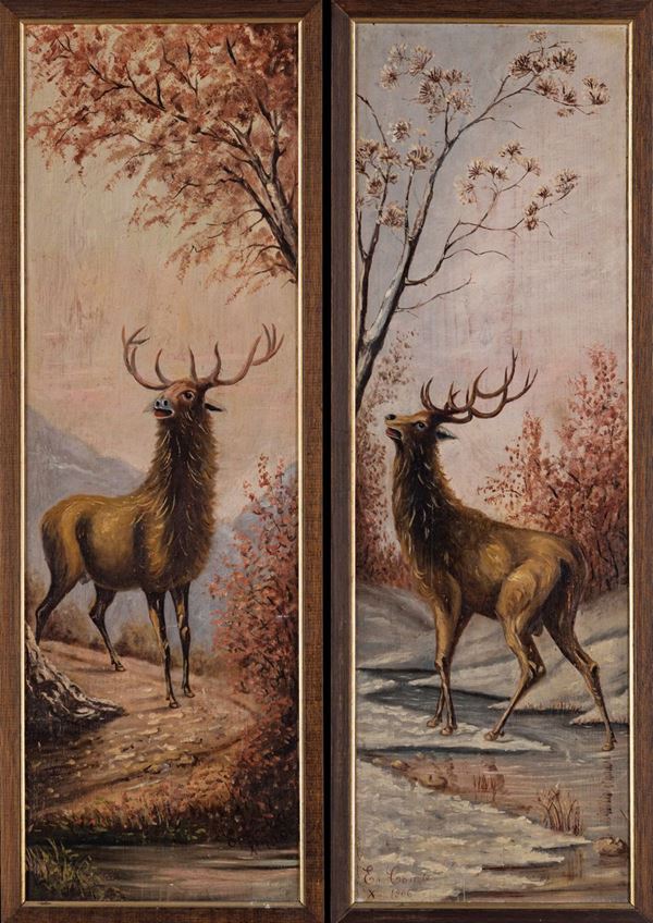 Pittore, fine del XIX/inizi XX secolo - Cervi