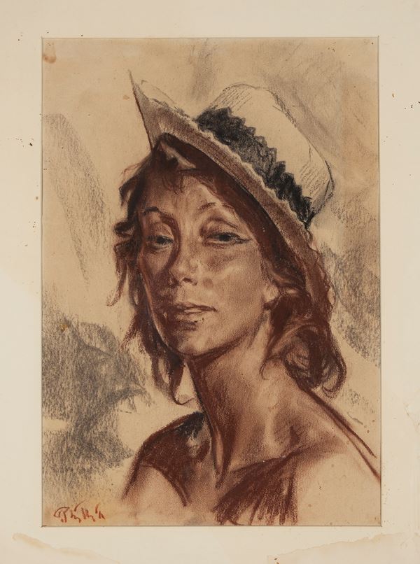Paulo Ghiglia - Ritratto donna con cappello