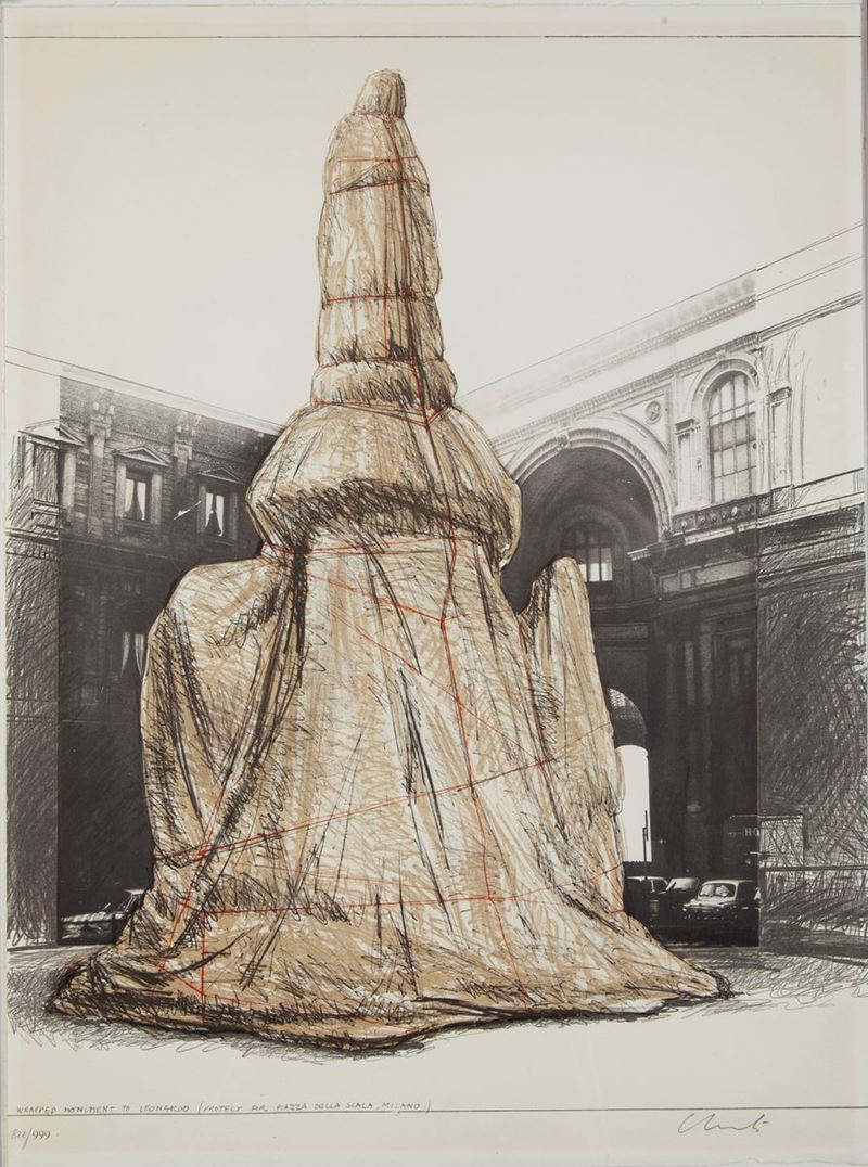 Christo - Wrapped Monument To Lonardo. Project For Piazza della Scala, Milano