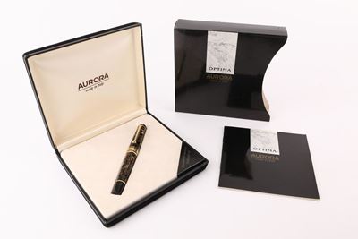 Aurora Optima - Penna Stilografica a Pistone in Celluxoide con Dettagli in Metallo Dorato