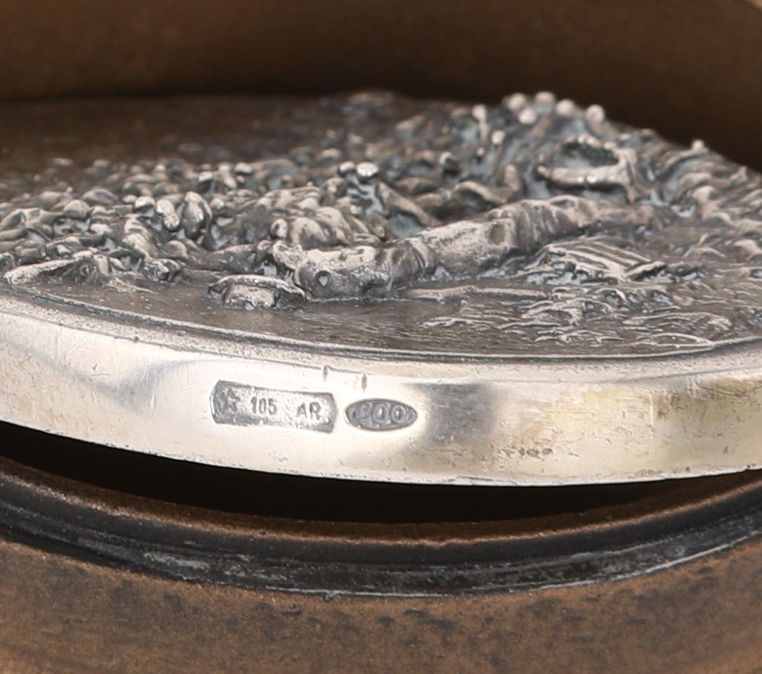 Quattro Piccole Scatole in Bronzo con Coperchio in Argento Fuso e Cesellato, Arezzo, Argentieri P...
