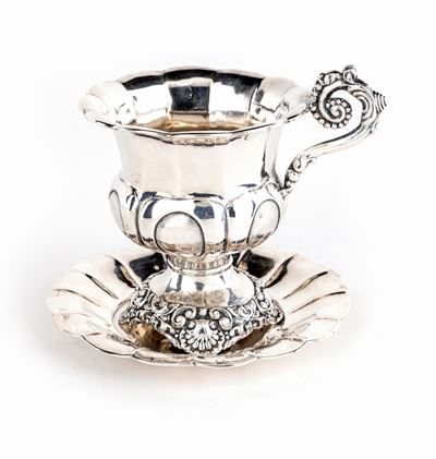 Tazza con Piattino in Argento, Regno di Sardegna, Città di Torino 1840 Ca.