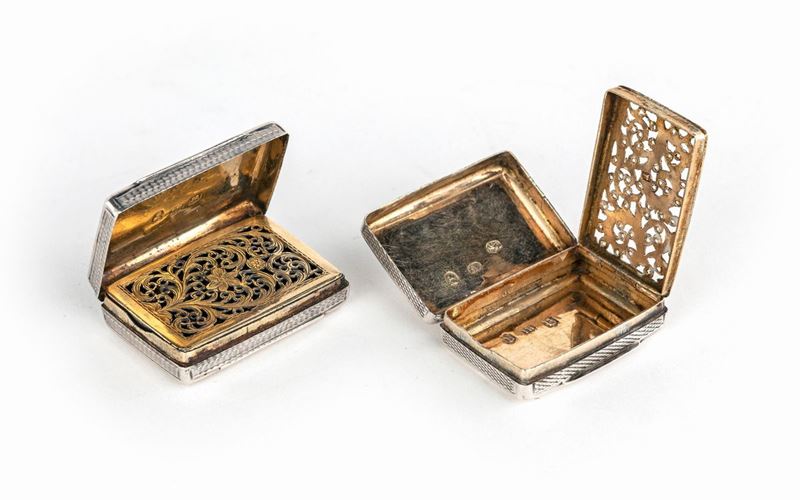 Due Vinaigrette in Argento 925/1000, Birmingham, 1825 e 1828