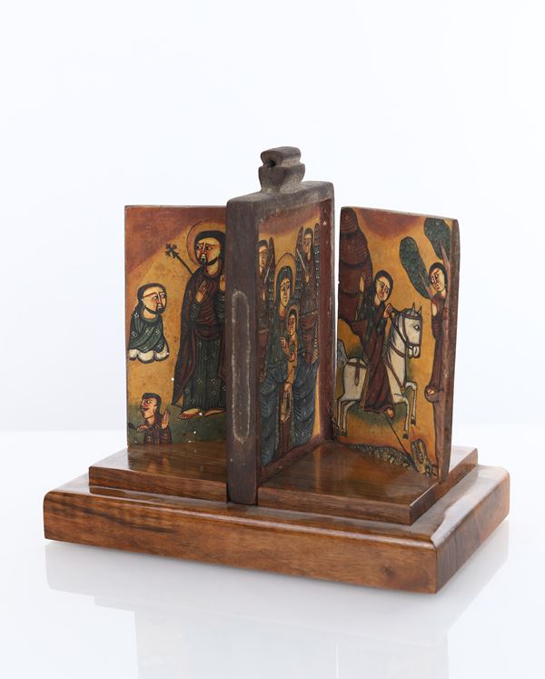 Trittico devozionale in legno, arte africana