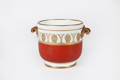 Cache Pot in Porcellana Bianca e Rosso Corallo, Richard Ginori