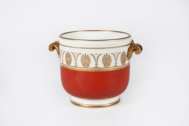 Cache Pot in Porcellana Bianca e Rosso Corallo, Richard Ginori