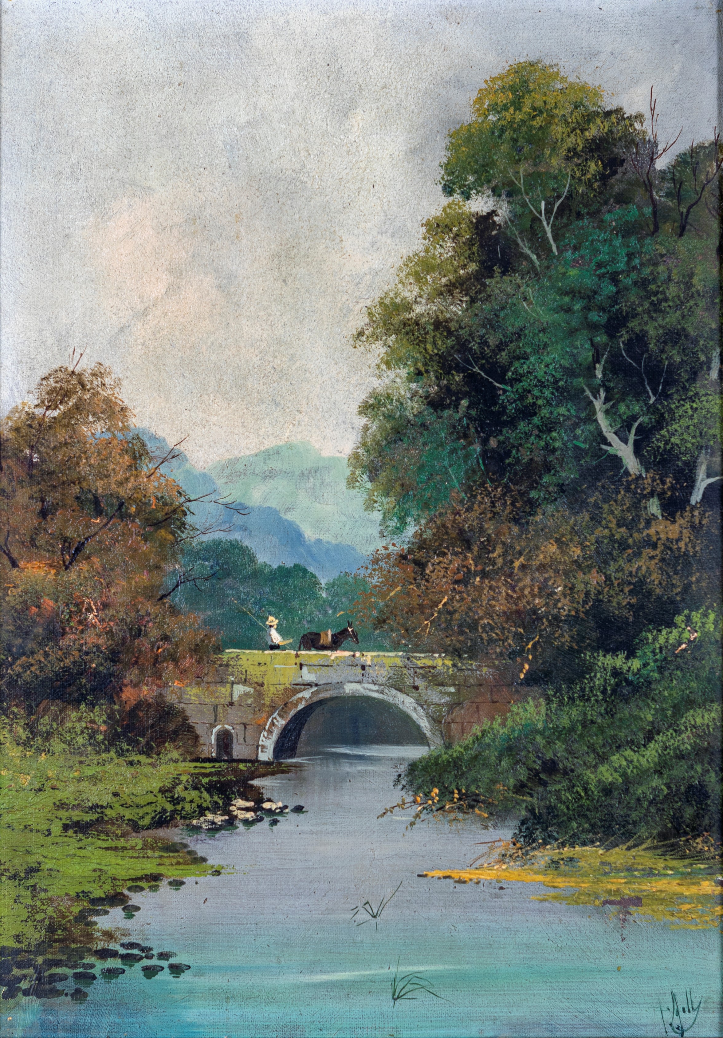 a) Veduta fluviale b) Paesaggio boschivo con figure