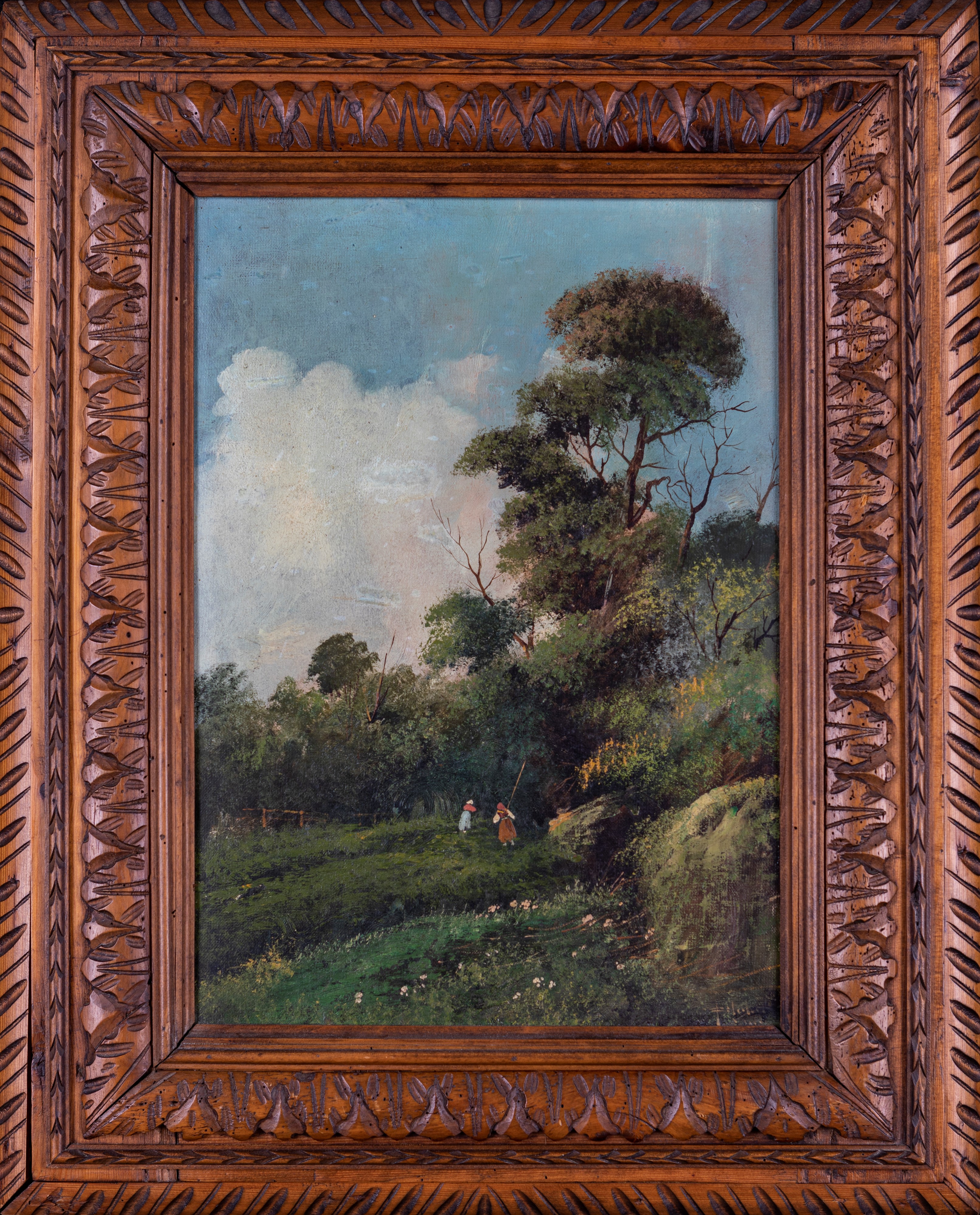 a) Veduta fluviale b) Paesaggio boschivo con figure