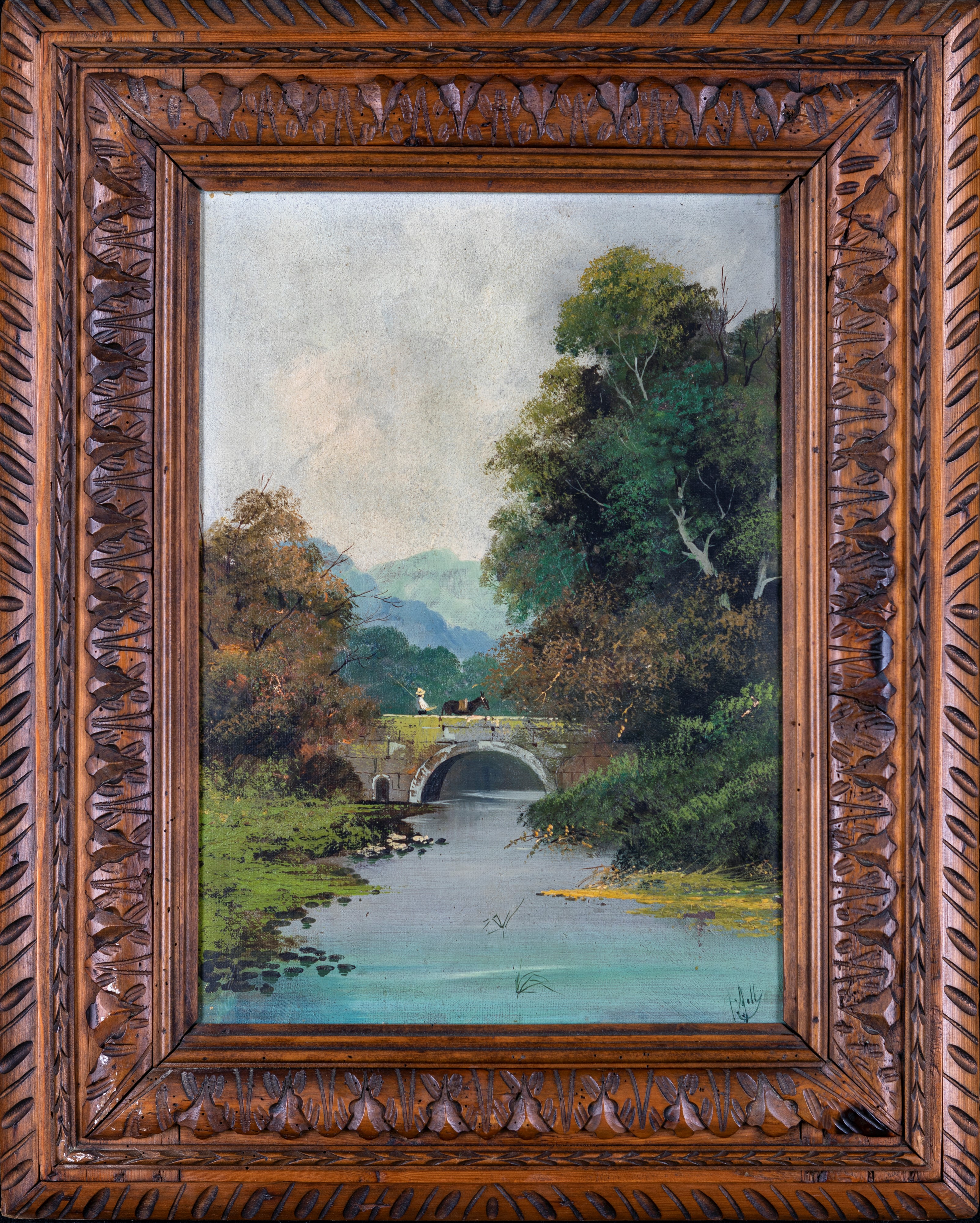 a) Veduta fluviale b) Paesaggio boschivo con figure