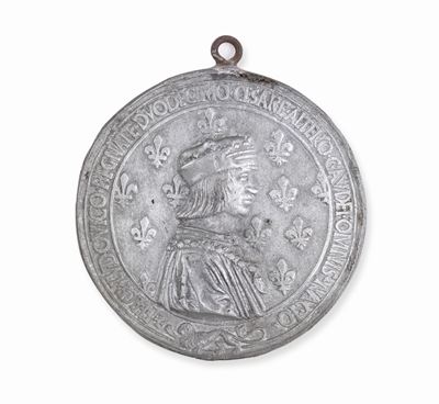Medaglia Luigi XII Re di Francia e Anna di Bretagna - Fusione Posteriore in Metallo (stagno e Pio...