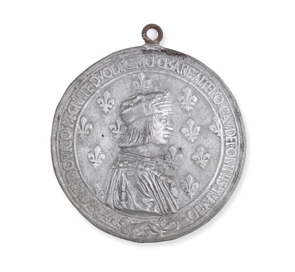 Medaglia Luigi XII Re di Francia e Anna di Bretagna - Fusione posteriore in metallo (stagno e piombo?)