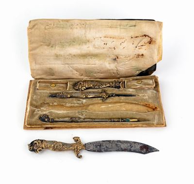 Set da Scrivania in Metallo Dorato, XVIII Secolo
