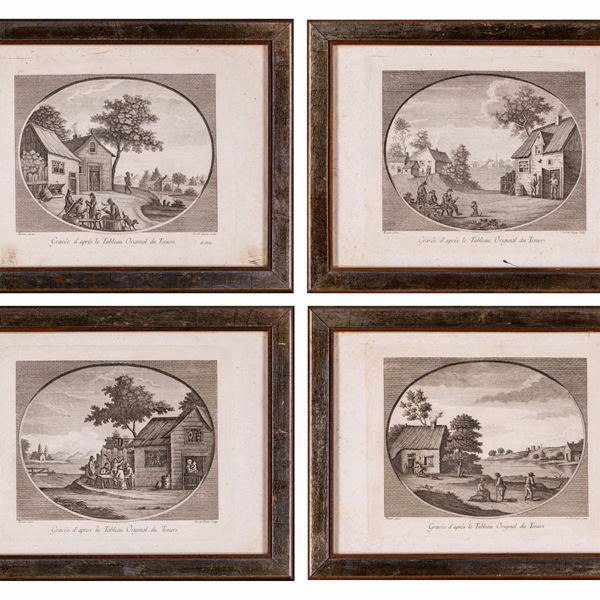 Giuseppe  Dall'Acqua - Giuseppe Dall'Acqua - Quattro incisioni da dipinti di David Teniers raffiguranti paesaggi con scene di genere