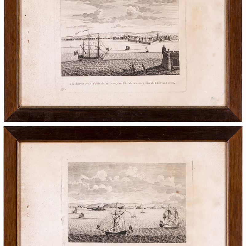 A) Vue De la Ville, Fortresse, Et Du Port De S.aubin, Dans L'ile De Jersey B) Vue Du Port Et De l...